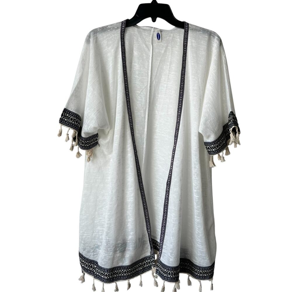 T.P.O. White Bohemian Cover up Embroidered hems Tassels Layering OSFM